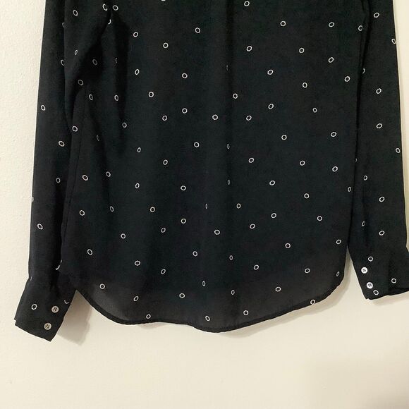 H&M Black Preppy Twee Retro Back to School Lightweight Button Down Shirt Size 4 - Picture 7 of 7